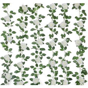 Niuniufine 6PCS Artificial Rose Vine 50FT Silk Flowers Garland White Rose Fake Hanging Ivy Vine for Wedding Arch Table Centerpiece Home Table Wall Decor