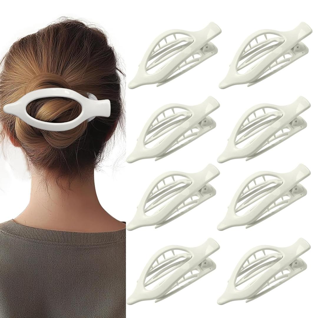 2 x 8 Pack Glossy White Flat Hair Clips for Women  Sleek Non-Slip Claw Clips with Strong Hold, Minimalist Hair Accessories for Bridal, Office, or Everyday Wear