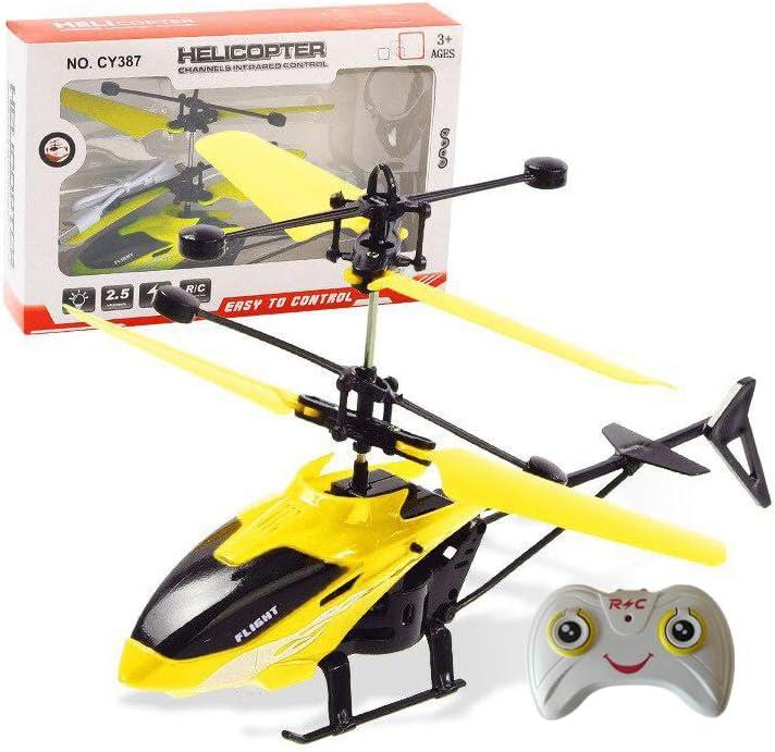Gesture Sensing Indoor Flying Helicopter Toys, Remote-Controlled Helicopter Children's Toys with LED Lights, Birthday Gifts for Boys and Girls (Yellow)