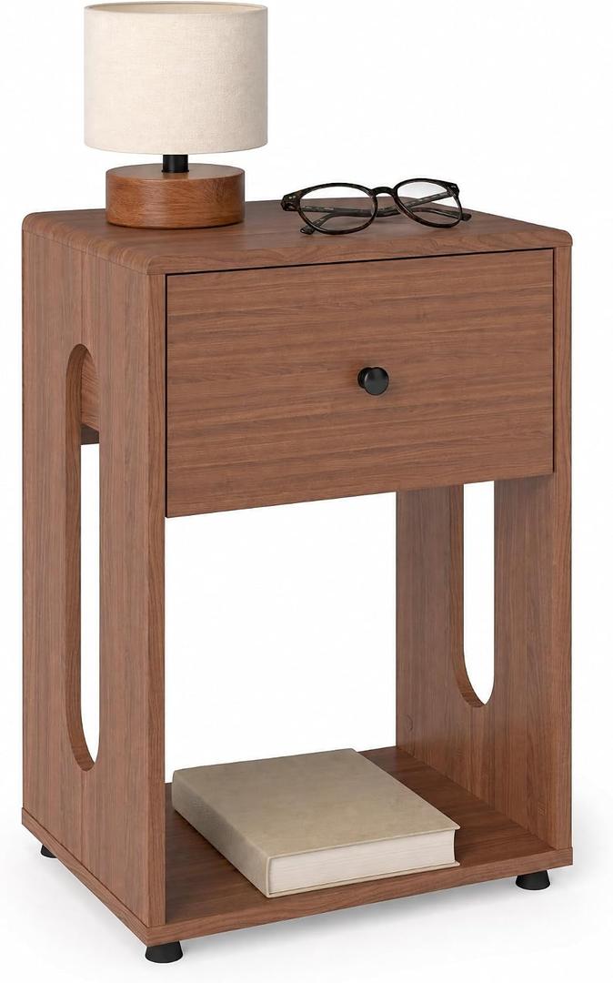 Modern Night Stand Mid Century Walnut Bedside End Table for Bedroom