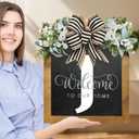 2025 Welcome Wreaths for Front Door-14"x12", 26 Initial Letter Front Door Wreath, Welcome Sign with Eucalyptus Garland and Bow, Porch Farmhouse Decoration, Housewarming Gifts (J)