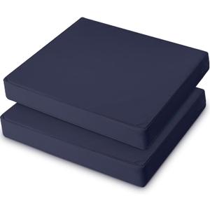 DoubleFill 2 Pcs Outdoor Ottoman Cushion 23"x19"x3" Waterproof Fade Resistant Outdoor Footstools Cushion Removable Patio Ottoman Cushions with Adjustable Fixing Strap for Stool (Navy Blue)
