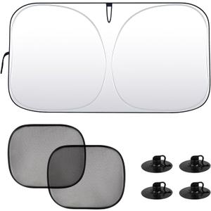 3PCS Car Window Shades, 57.1"31.5" Car Windshield Sunshade with 2 Side Window Shades, Auto Window Sun Blocker for Heat & UV Protection, Universal Vehicle Sun Shade Protector (3PCS)