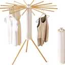Foldable Tripod Clothes Drying Rack,Beechwood & Portable Laundry Stand, Space-Saving Collapsible Hanger with 16 Arms for Indoor & Outdoor Drying Easy Setup, Stable Base, Fast Air-Drying Design