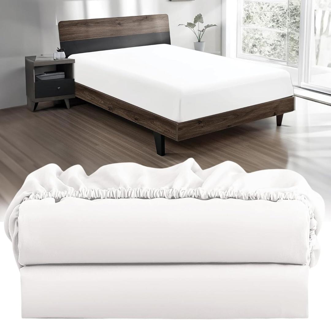 Destiny Crescent Bedding 100% Cotton Jersey Knit 2 Twin XL Fitted Bed Sheets (2-Pack) Soft & Comfy- Twin Extra Long, 15" Deep Pocket, 39"x80" Great for Dorm Room, Hospital & Split King Adjustable Beds (White)