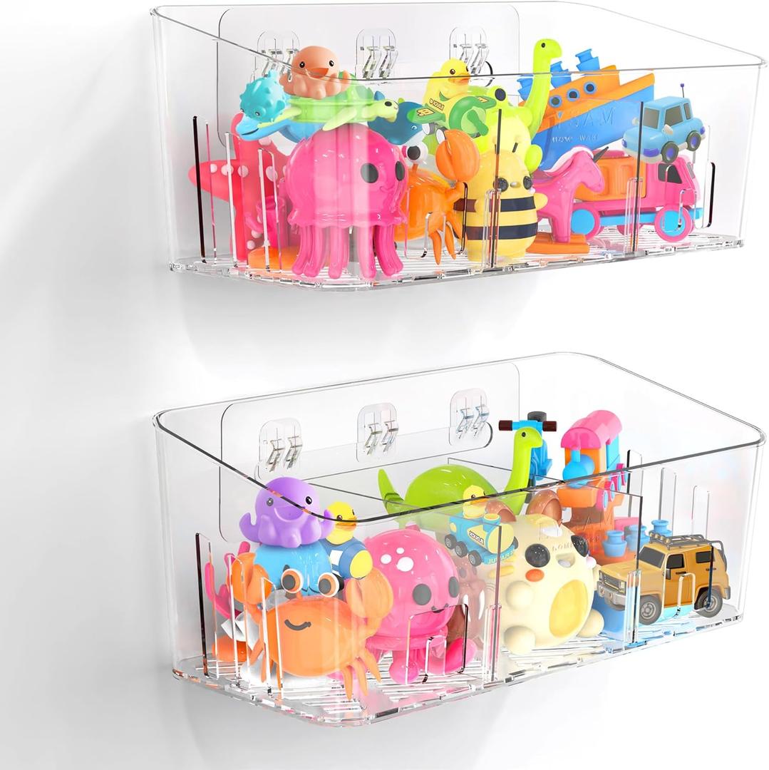 Lysam Bath Toy Storage 2 Packs, Large Bath Toy Holder with 3 Compartment, Quick Dry Bathtub Toy Organizer, Bath Tub Toy Net, Shower Toy Basket & Bin, Bathroom Accessories for Baby,Toddler,KidsClear