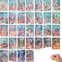 2 x 32 Christmas Postcards, Dreamy Snow Cottage Pattern, Winter Postcards Miniature Scenes Style Set, Xmas Cards for Holiday Wishes Party Favors, 4 x 6 Inch