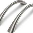 goldenwarm Curved Cabinet Handles Solid Zinc Alloy Hardware for Dresser Brushed Nickel Drawer Pulls 5 Inch Hole Center, 25 Pack