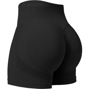 YEOREO Professional Women Workout Shorts 3.6" Scrunch Shorts Seamless High Waisted Contour Gym Yoga Biker Shorts (Medium, Black)