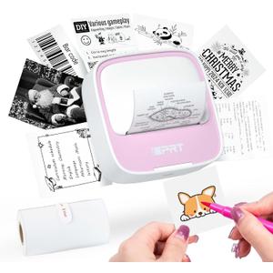 iDPRT Portable Sticker Maker Machine with 1 Roll Sticker Paper, Mini Printer Efficiently and Quickly, Thermal Printer for Study Notes, Pictures, DIY, Label, Free App with Multiple Templates, Pinkcolor