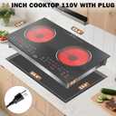 Hobsir 2 Burner Electric Cooktop 110V with Plug, Total 2000W Shared Power, Electric Stove Top with 8 Function & 8 Power, Two Burner Kitchen Cooktop with Timer & Child Safety Lock, for RV Camping, 24 Inch