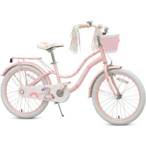 Princess Style Girls Bike with Basket for 2-13 Years Old Kids and Toddlers, 12 14 16 18 Inch Bicycle for Children with Training Wheels and Streamers, 20 Inch with Kickstand, Multiple Colors (Pink)