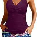 Tankini Swimsuits for Women-Two Piece Tummy Control Bathing Suit with Pocketed Shorts Twist Knot Swimwear 2025 (Purple, XL)