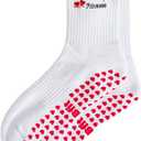 Women's Cute Grip Pilates Socks Non-Slip Crew Yoga Barre Socks with Colored cuff & Embroidery (Red-1 Pack)