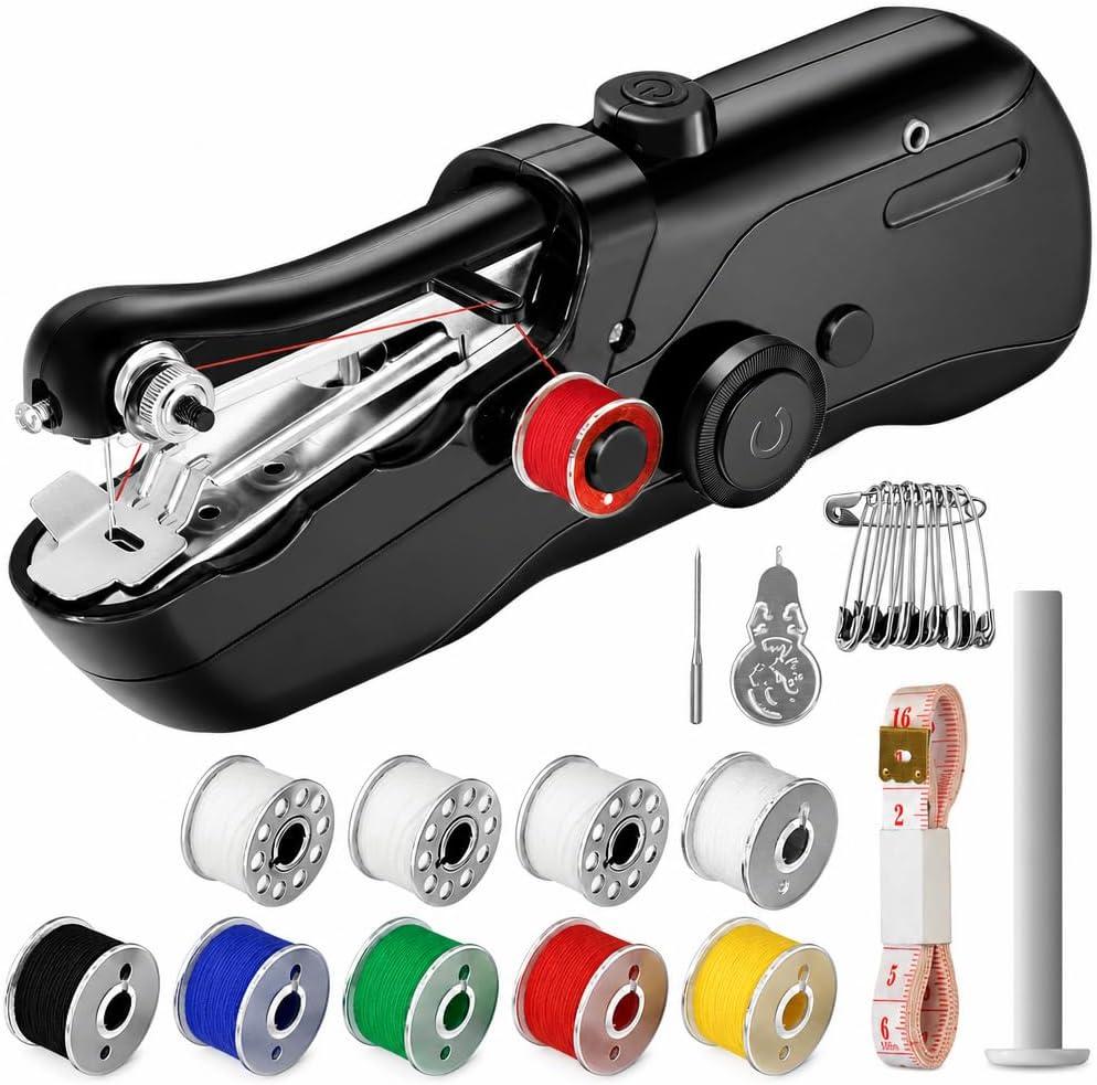 Handheld Sewing Machine,Cordless Mini Portable Sewing Machine for Beginners | Electronic Small Mending Machine for Quick Stitching, Hemming, & DIY Crafts (Black)
