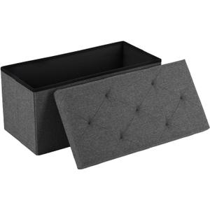 DUMOS 30in Foldable Storage Ottoman Bench, Storage Chest, End of Bed Foot Rest Stool with Padded Seat, Bedroom Bench for Living Room, Bedroom, Support 660lbs, Grey