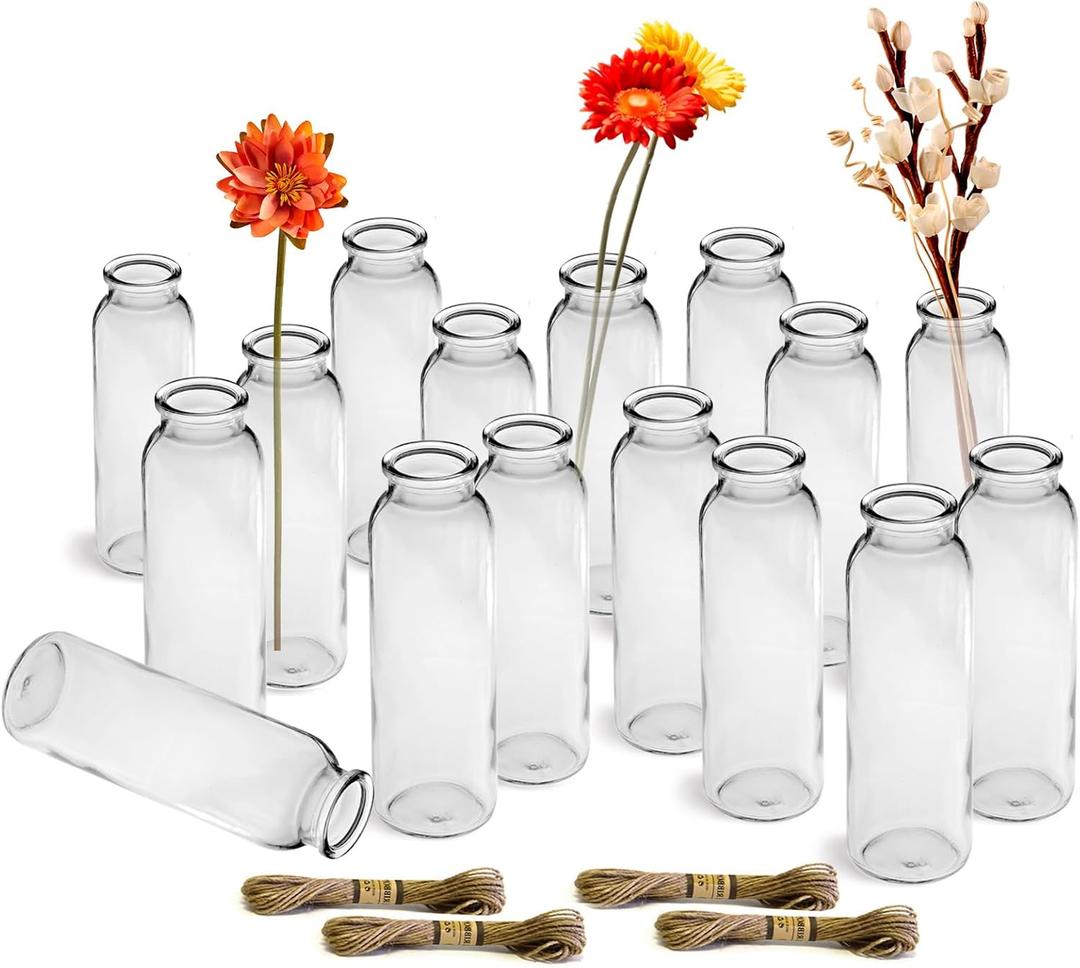 Bud Vases Set of 16,Small Glass Vase for Flowers,Bud Vases in Bulk,Clear Glass Vases for Centerpieces,Mini Vase Set for Flowers Wedding Decorations (Clear 16)