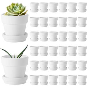 Lallisa 36 Pieces 3 Inch Mini Terracotta Pots with Saucers and Drainage Hole White Paintable Pottery Small Clay Pots for Crafts Mini Planters for Succulents Cactus Flowers Garden Crafts Wedding Decor
