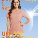 Boladeci Women's Swim Shirts - UPF 50+ Sun Protection Short Sleeve V Neck T-Shirts Workout Tops (Pink, S)