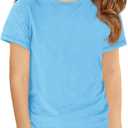 Haloumoning Girls Short Sleeve T Shirts Kids Summer Casual Crewneck Tops Tees 5-14 Years (Blue)