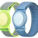 2 Pack AirTag Bracelet for Kids, Apple Air Tag Protective Cover with Nylon Wristband, Anti Lost GPS Trackers Case Cover Elastic Watch Band for Toddlers Girls Boys Elders