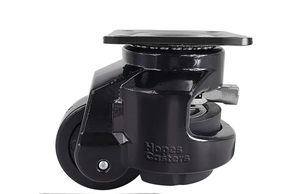 Leveling Casters with Ratchet Handle, Swivel Retractable Plate Caster Wheels for Workbench, Data Centre, Heavy Duty Industrial Casters with Nylon Wheels & Leveling Feet for Machine (TD100F-6600lbs) 2 Pack