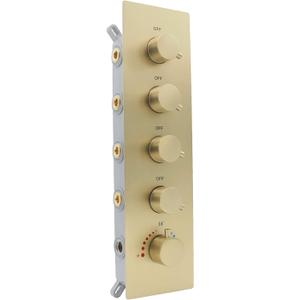 4 Way Thermostatic Shower Valve, Concealed 4 outlet Shower Diverter Mixing Valve, Can Run Together and The Flow Can Be Controlled with Bathroom Shower System, Brushed Gold, 4BS