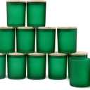 Thick Candle Jars for Making Candles 12 Pcs, 7 OZ Empty Jars with Wood Lids for Candle Making, Sample Container, Frosted Green