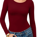 MANGOPOP Womens Tops Long Sleeve Crew Neck t Shirts Double Lined Slim Fitted Lined Tight Basic Tee Shirt (Large)