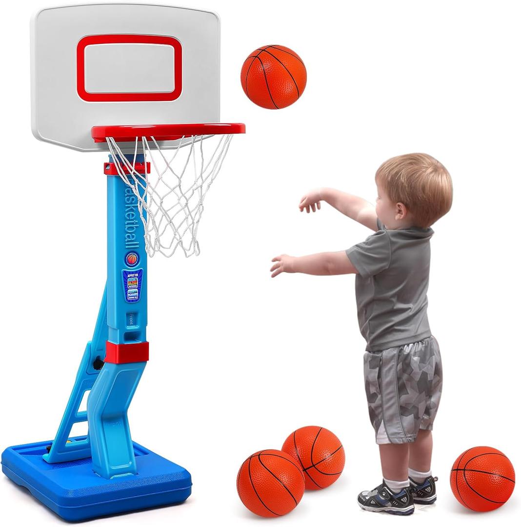 SUPER JOY Toddler Basketball Hoop - Height Adjustable Kids Hoop for Indoor & Outdoor Play - Portable Basketball Goal for Poolside & Swimming Pool - Toy for Boys & Girls