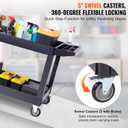 VEVOR Utility Service Cart, 2 Shelf 550LBS Heavy Duty Plastic Rolling Utility Cart with 360 Swivel Wheels (2 with Brakes), Large Lipped Shelf, Ergonomic Storage Handle for Warehouse/Garage/Cleaning