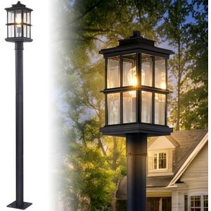 79″ Outdoor Lamp Post Light with Warm Bulb, Aluminum IP54 Waterproof Post Lights Outdoor, Hardwired Black Pole Lights for Yard Garden Patio Lawn Pathway Driveway Front/Back Door, medium