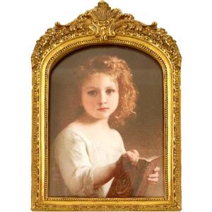 JINHUANG Vintage 4x6 Picture Frame with Flower Antique Gorgeous Tabletop and Wall Mounted Photo Frame with High Definition Glass Front Cover for Home Decor, Photo Gallery, Vintage Gold Color