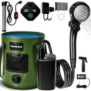 Portable Shower for Camping, 6000mAh Rechargeable Camp Shower Pump with Large Capacity Foldable Bucket, Filtered Shower Head, Outdoor Camping Shower Kit for Travel, Pet Bath, Car Washing (Green)