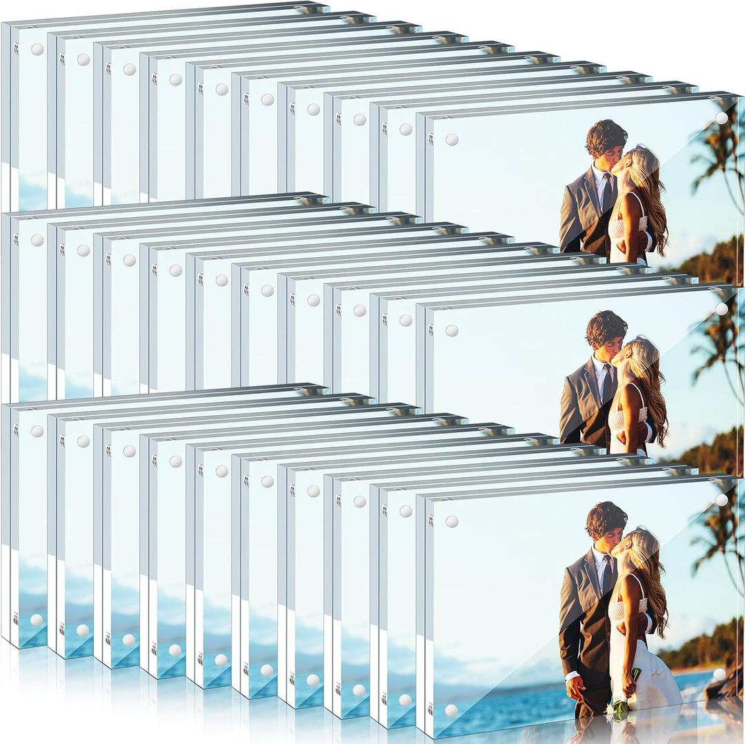 Handepo 30 Pack 5 x 7 Inch Clear Acrylic Picture Frames Bulk Magnetic Photo Frames 20% Thicker Block Double Sided Picture Frames for Home Office
