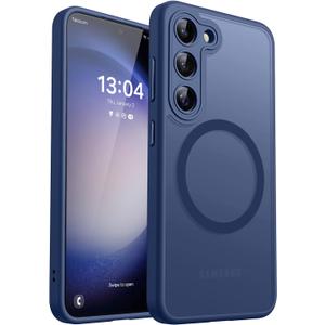 CANSHN Designed for Samsung Galaxy S23 Case [Full Camera Protection] [Compatible with MagSafe] Translucent Matte Shockproof Protective Phone Cover 6.1 Inch - Deep Blue