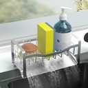 Maifan Kitchen Sink Caddy Organizer Sponge Holder for Kitchen Sink with Stainless Steel Auto Drain Tray, Self Drain Dish Soap Sponge Caddy Rack for Countertop Storage Gadgets Silver Grey