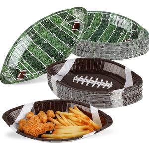 durony 50 Pieces Football Serving Trays 11.5 Inch Football Shaped Party Oval Paper Plates Disposable Paper Plates for Birthday Party and Game Day Decorations