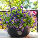 Grunyia 12 Bundles Artificial Flowers for Outdoors, UV Resistant Fake Flowers with Plastic Plants, Faux Flowers for Outside Window Box Front Porch Hanging Planter Decor (Purple)