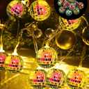 BBTO LED Disco Ball String Light Battery Powered Mirror Balls Ornaments for Outside Backyard Porch 70s 80s Disco Party Supplies(9.84 ft Long,Fantasy Color)