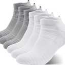 JOYZOO Men's Running Ankle Socks - 6 pairs Athletic Cushioned Breathable Low Cut Sports Tab Black White Socks for Men Size for 7-9 - Color: White&Grey