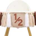 1/2 Birthday for High Chair Banner - Half Way to One Party Decorations,Tassel Wood Bead Highchair Garland,Baby 1/2 Birthday Cake Smash Party Decor,Six Months Tassel Banner Photo Prop (brown)