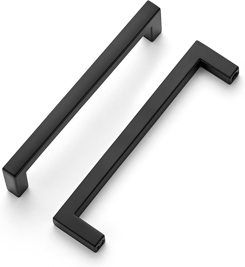 Ravinte 10 Pack Solid Kitchen Cabinet Handles Matte Black Cabinet Pulls Slim Drawer Pulls with 5 Inch Hole Center Square Bar Kitchen Cabinet Hardware