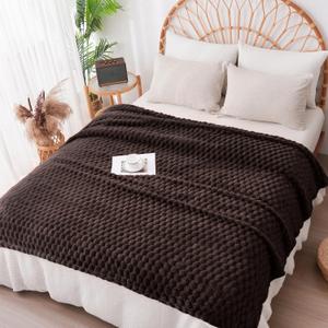 Vessia Flannel Fleece Twin Blanket, 3D Jacquard Brown Fuzzy and Warm Blanket for Couch, Sofa, Bed, 300GSM Super Soft Touch Cozy Home Decor for All Seasons (60x80 inches)