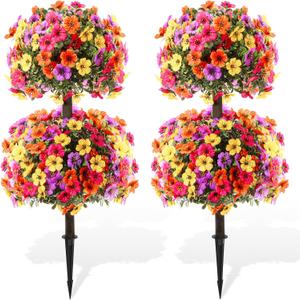 Artificial Violet for Outdoor Indoor Garden Home Decoration, Outdoor/Indoor UV Resistant & Waterproof Artificial Flower Decor, Realistic Faux Hanging Plants for Planters, Patio & Balcony (#A,4)
