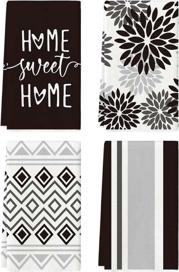 Artoid Mode Black Stripes Home Sweet Home Boho Halloween Kitchen Towels Dish Towels, 18x26 Inch Seasonal Decoration Hand Towels Set of 4