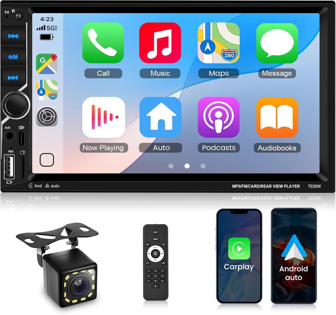 Double Din Wireless Carplay&Android Auto, Upriding 2 DIN 7-Inch Touchscreen Car Stereo with Bluetooth5.0, Head Unit FM Radio SWC EQ USB Mirror Link +Backup Camera