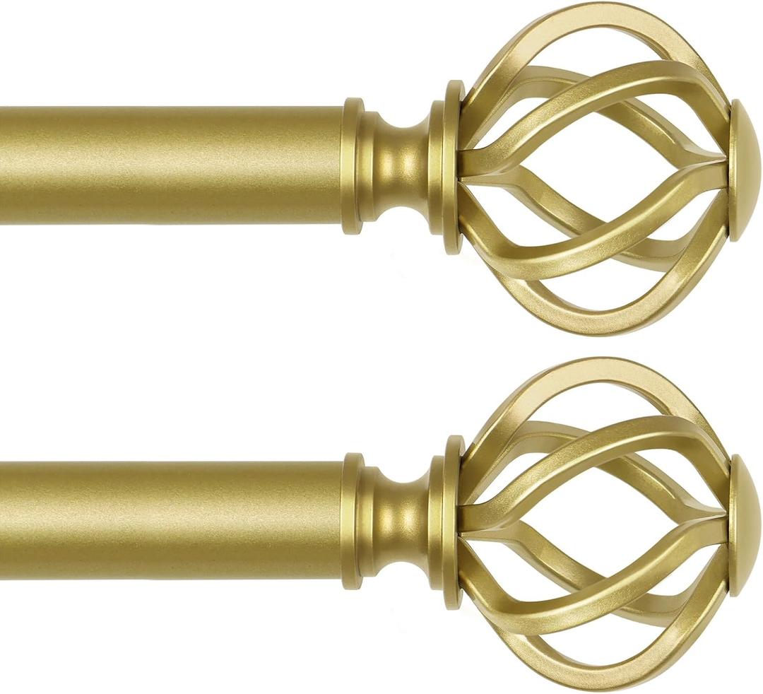 2 Pack Curtain Rod 32 to 58 Inches (2.6 to 4.8 ft), USFOOK 7/8 Inch Heavy Duty Curtain Rods for Windows, Telescoping Splicing Drapery Rods with Gold Twisted Cage Finials