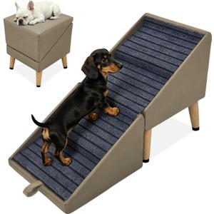 17.3" H Dog Stairs for Small Dogs, 2-in-1 Pet Steps & Ottoman - Foldable Dog Ramp for Couch, Sofa,Bed with Premium Leather, Non-Slip Wooden Pet Stairs for Puppy Senior Injured Dogs