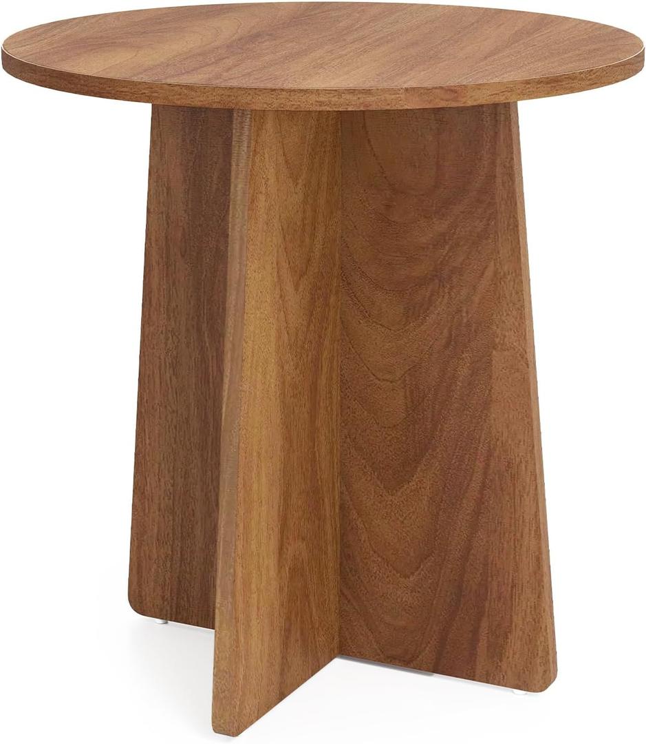 19.6 Inch Round Side Table, Modern End Table with MDF Wood Tabletop, Small Accent Coffee Table for Living Room, Bedroom, Balcony, Easy Assembly & Sturdy (Rustic Brown)